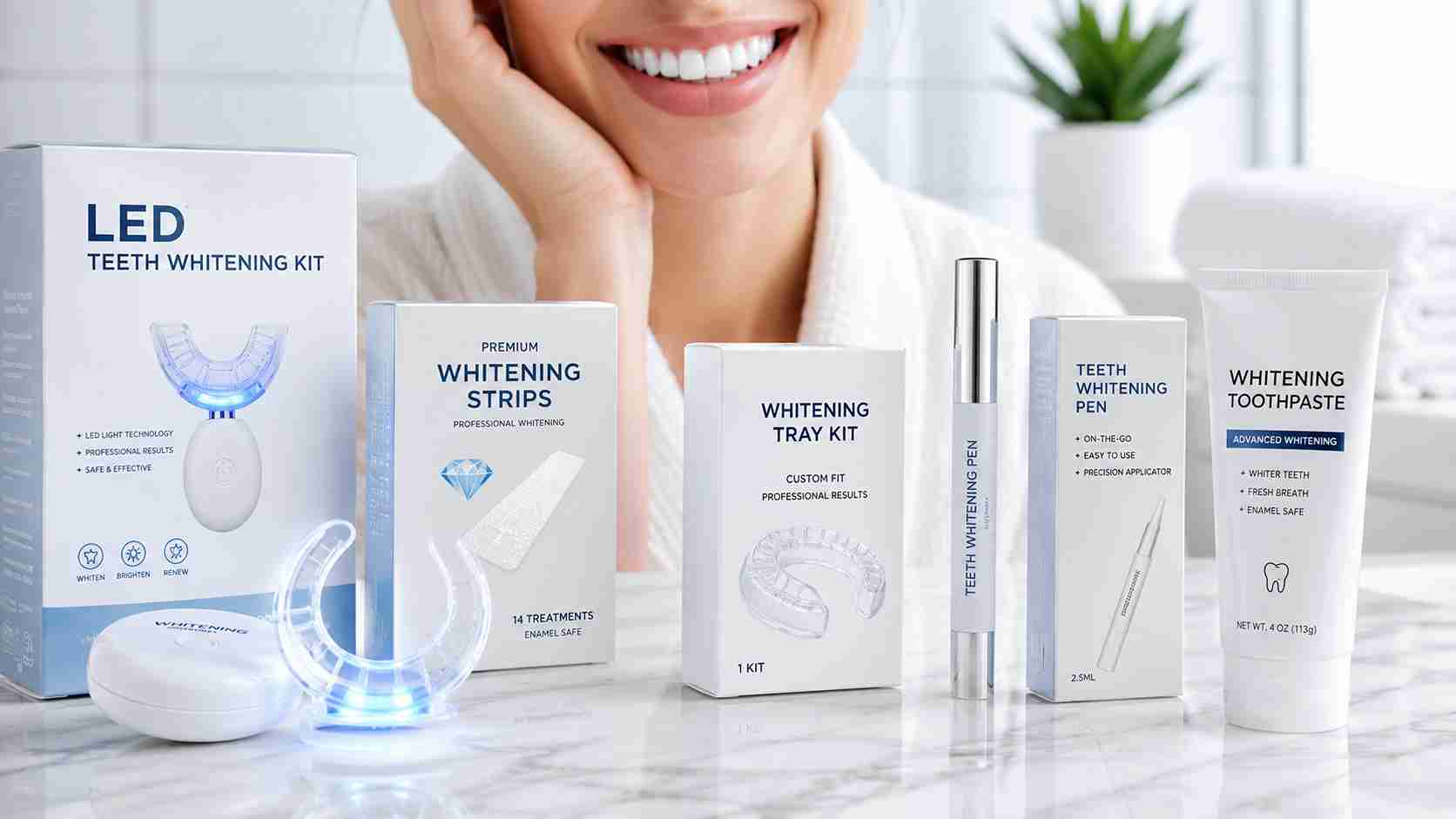 Best at home teeth whitening kits including LED whitening kit, strips, trays and whitening pen