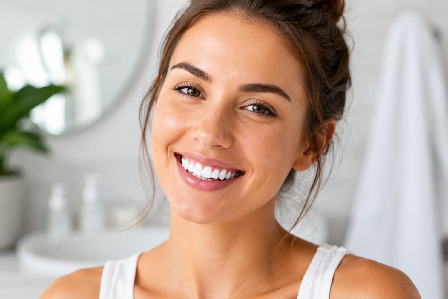 Healthy white smile after using safe teeth whitening products for sensitive teeth