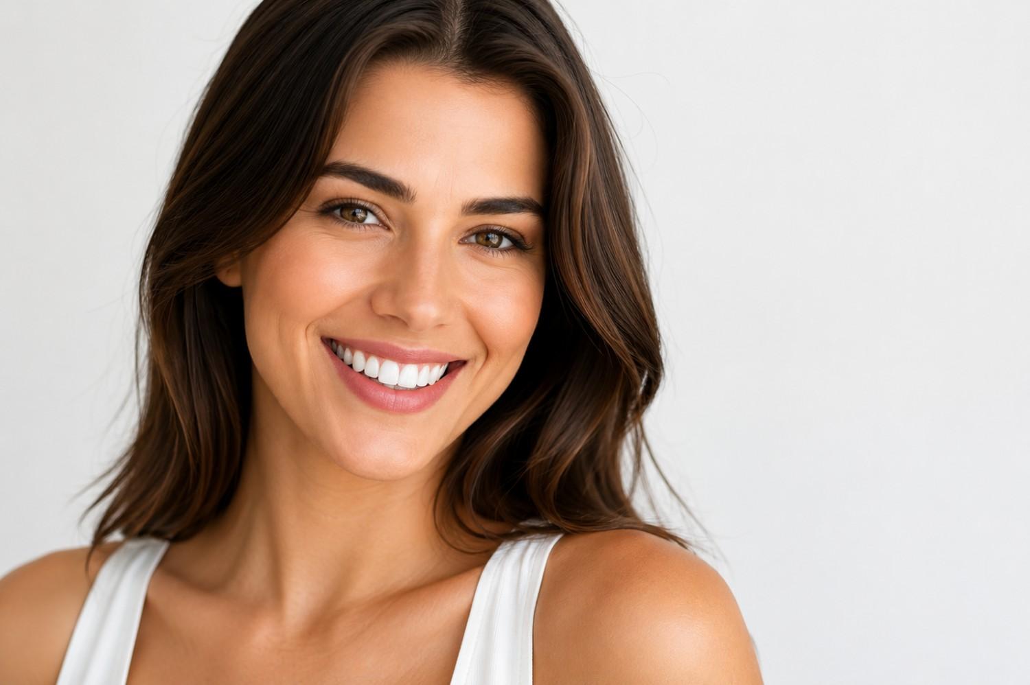 Healthy confident smile after using whitening toothpaste for sensitive teeth