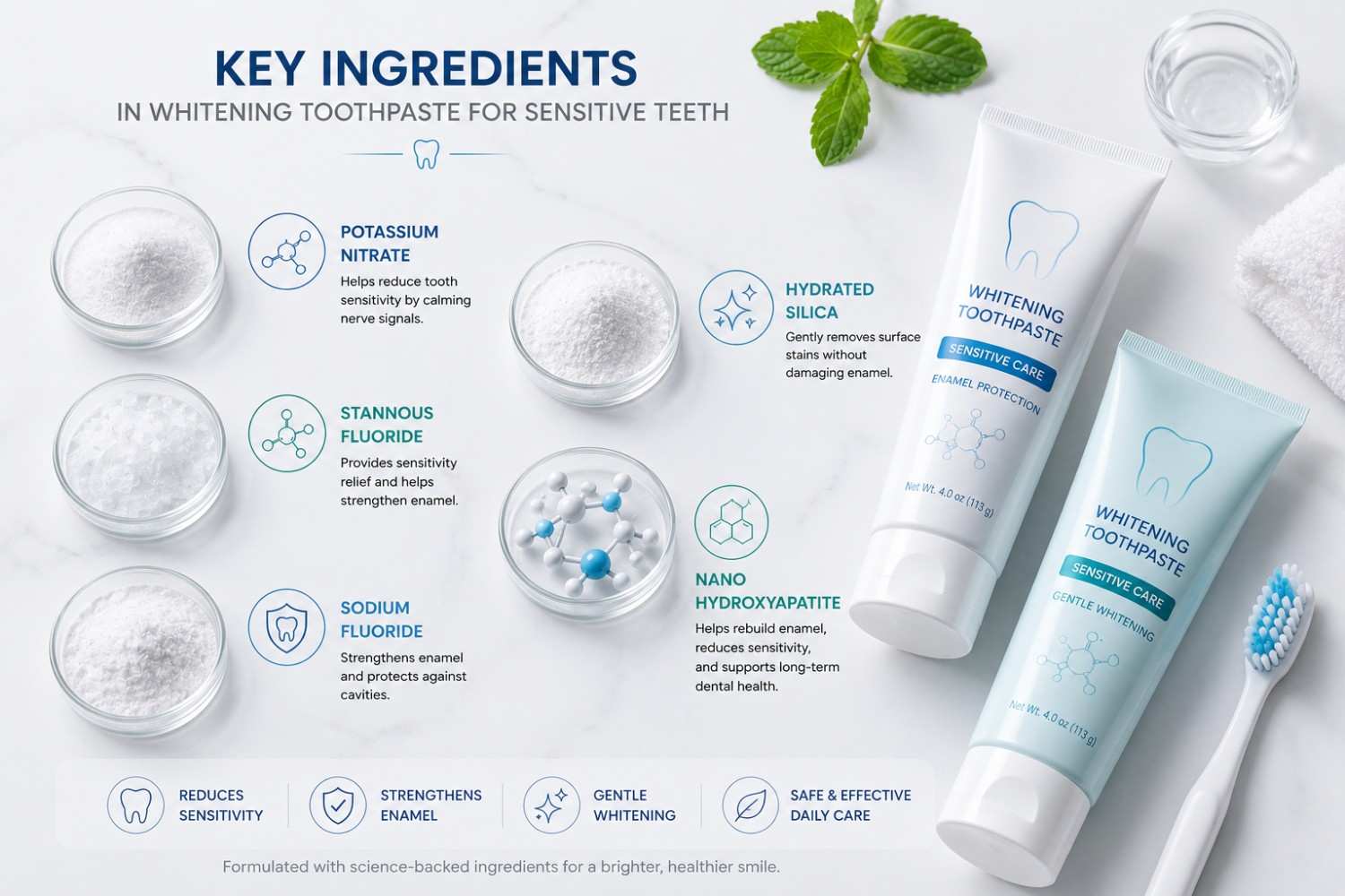 Key ingredients found in whitening toothpaste for sensitive teeth