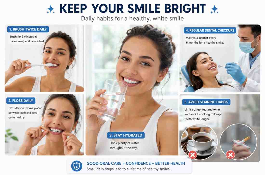 Dentist answering frequently asked questions about professional teeth whitening