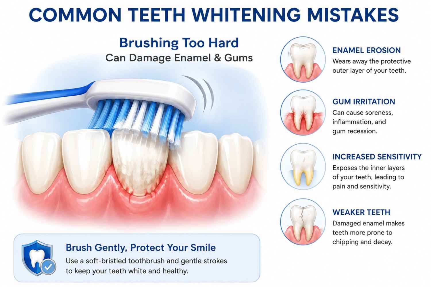brushing too hard causing enamel damage illustration