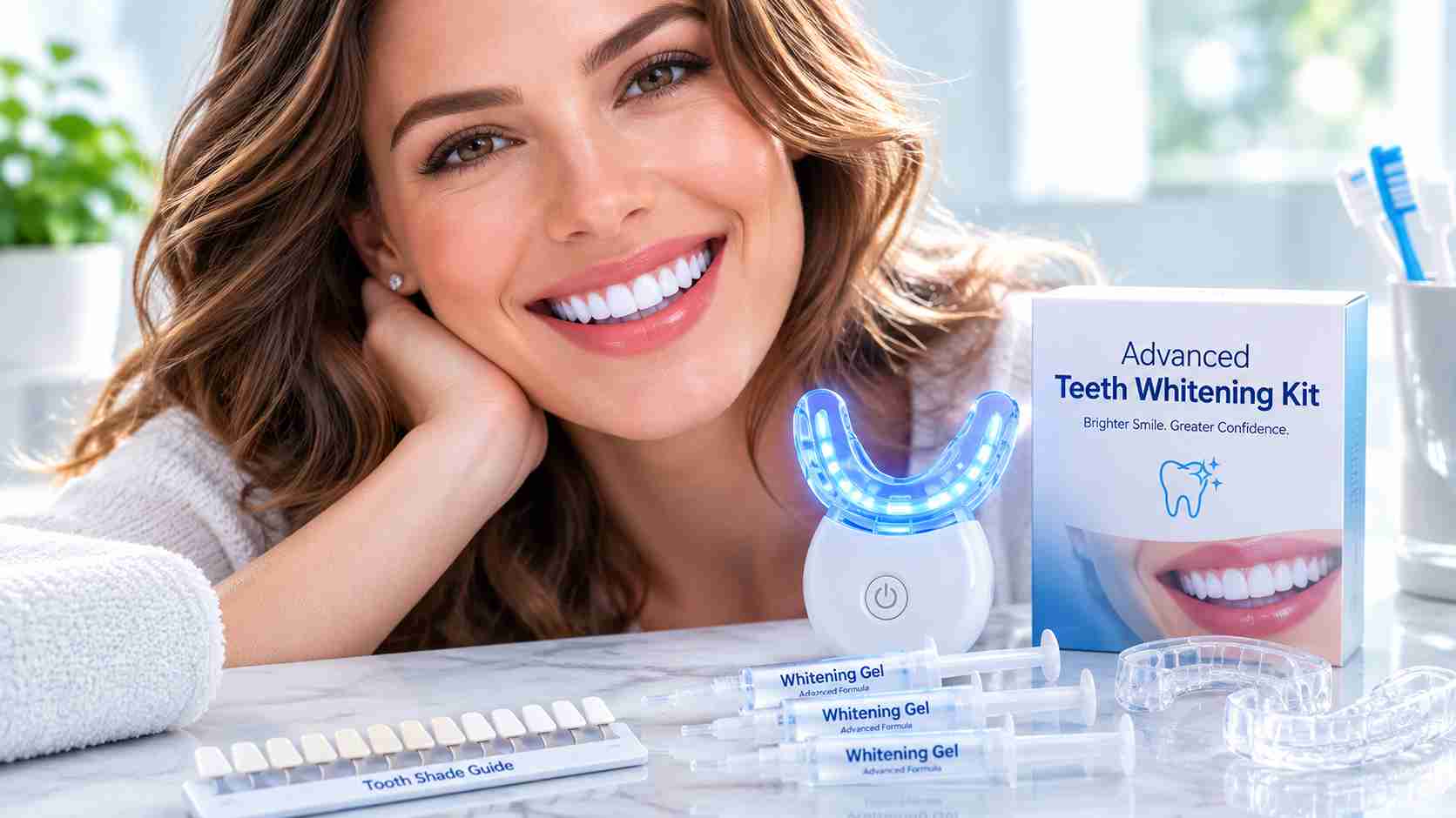 Healthy bright smile after using an advanced teeth whitening kit