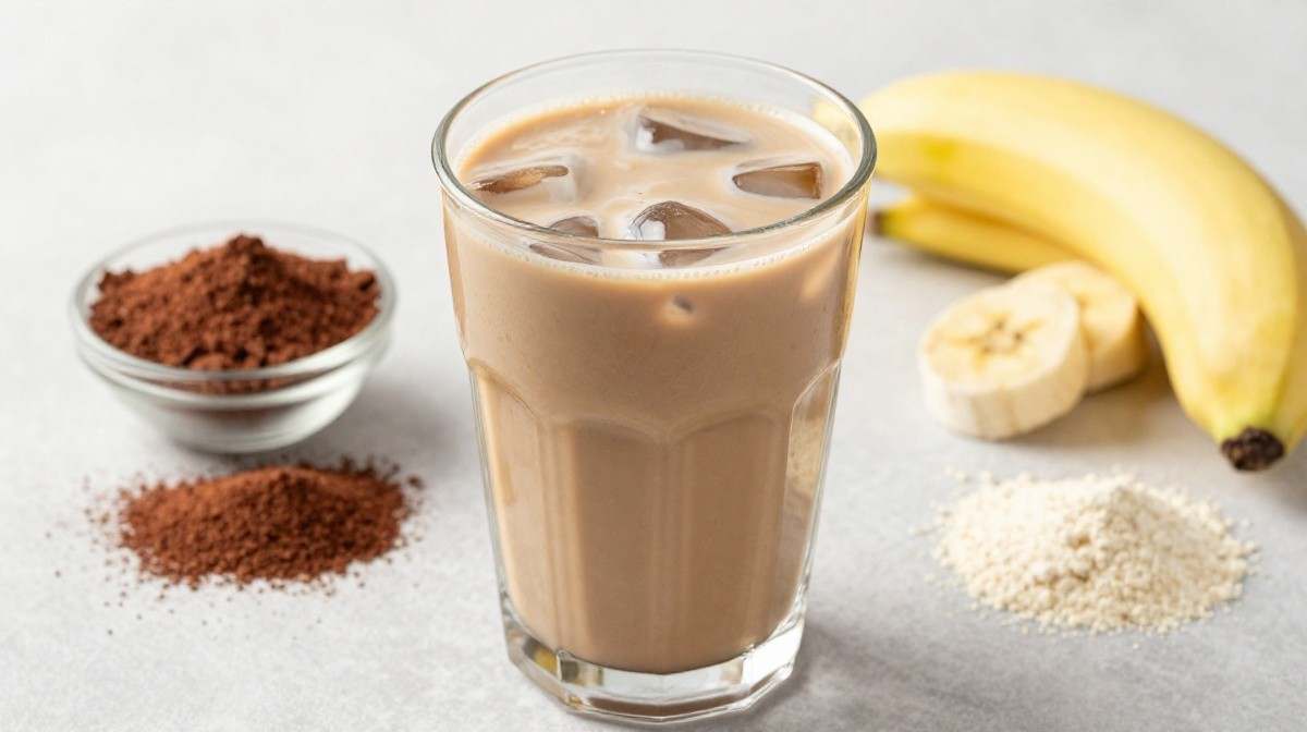 Coffee protein shake with cocoa and banana