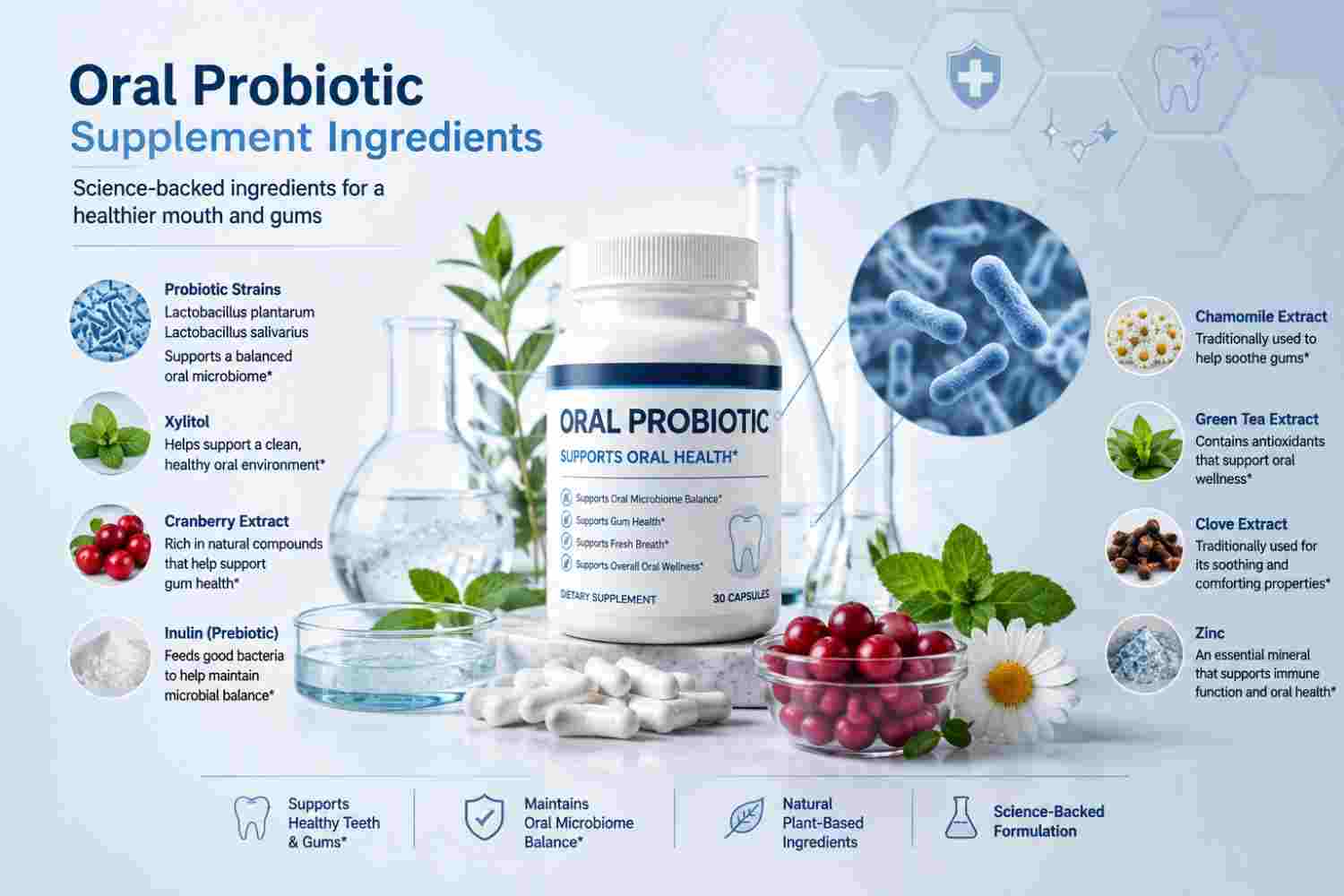 DentaBiome ingredients and oral probiotic concept