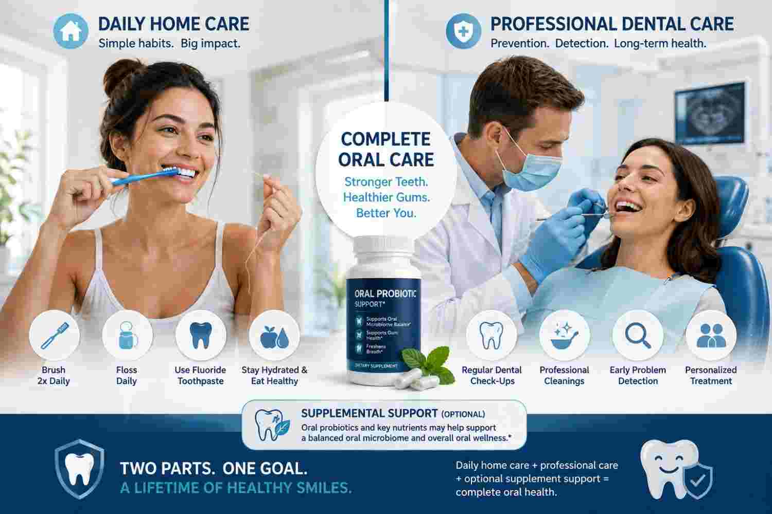 DentaBiome supplement compared with professional dental care