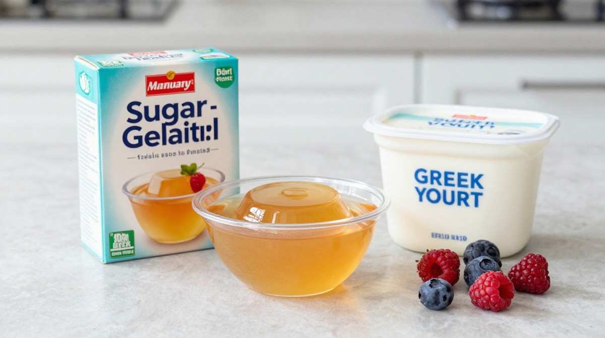 Gelatin, Greek yogurt and berries for a healthy dessert