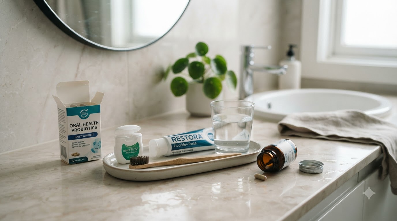 Daily oral health routine with brushing and flossing