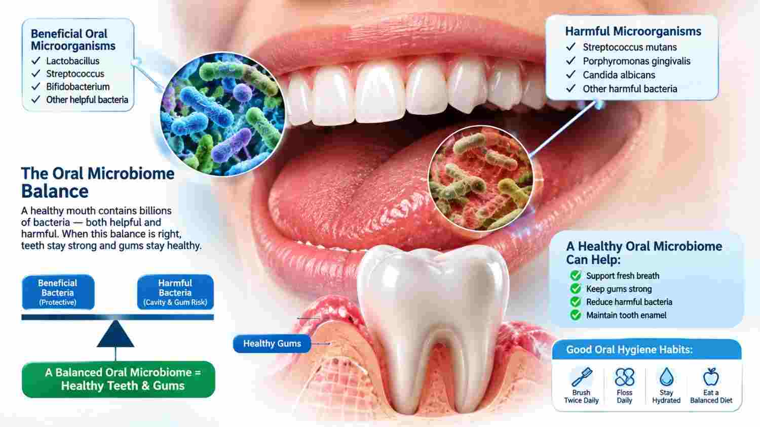 Oral microbiome and dental health illustration