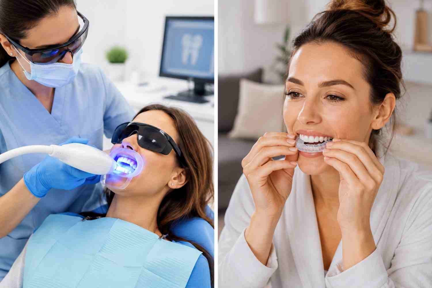 Comparison between professional dental whitening and at-home bleaching gel kits