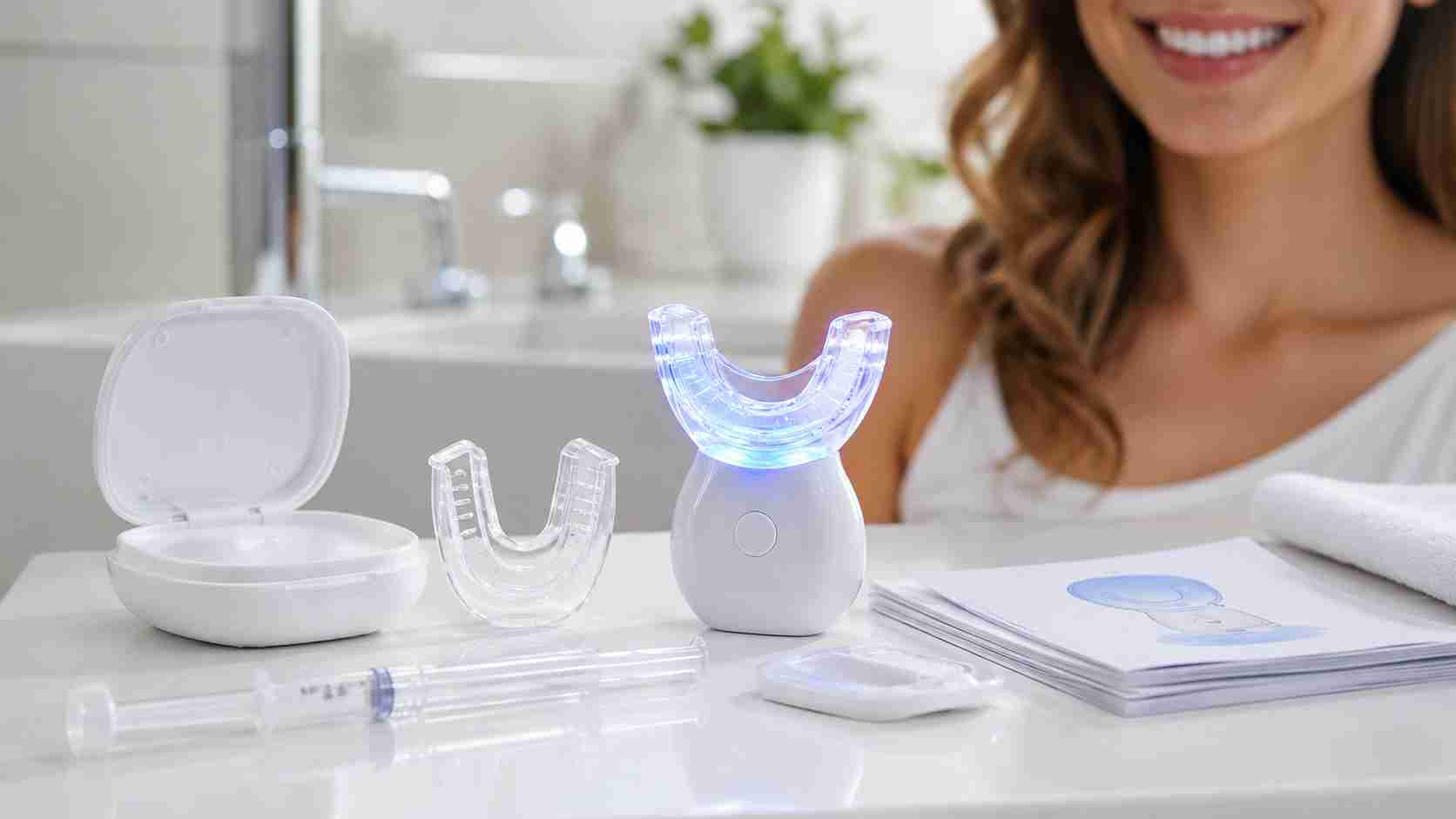 smile teeth whitening kit with LED mouthpiece and whitening gel