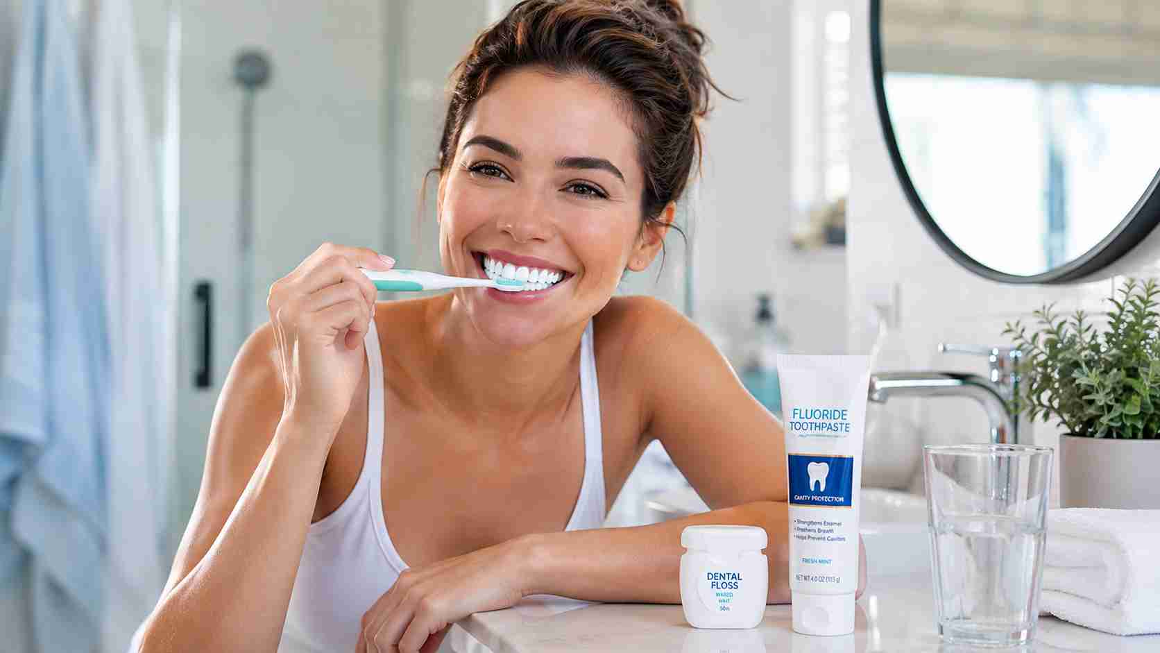 Daily oral care routine for maintaining white teeth after whitening treatment