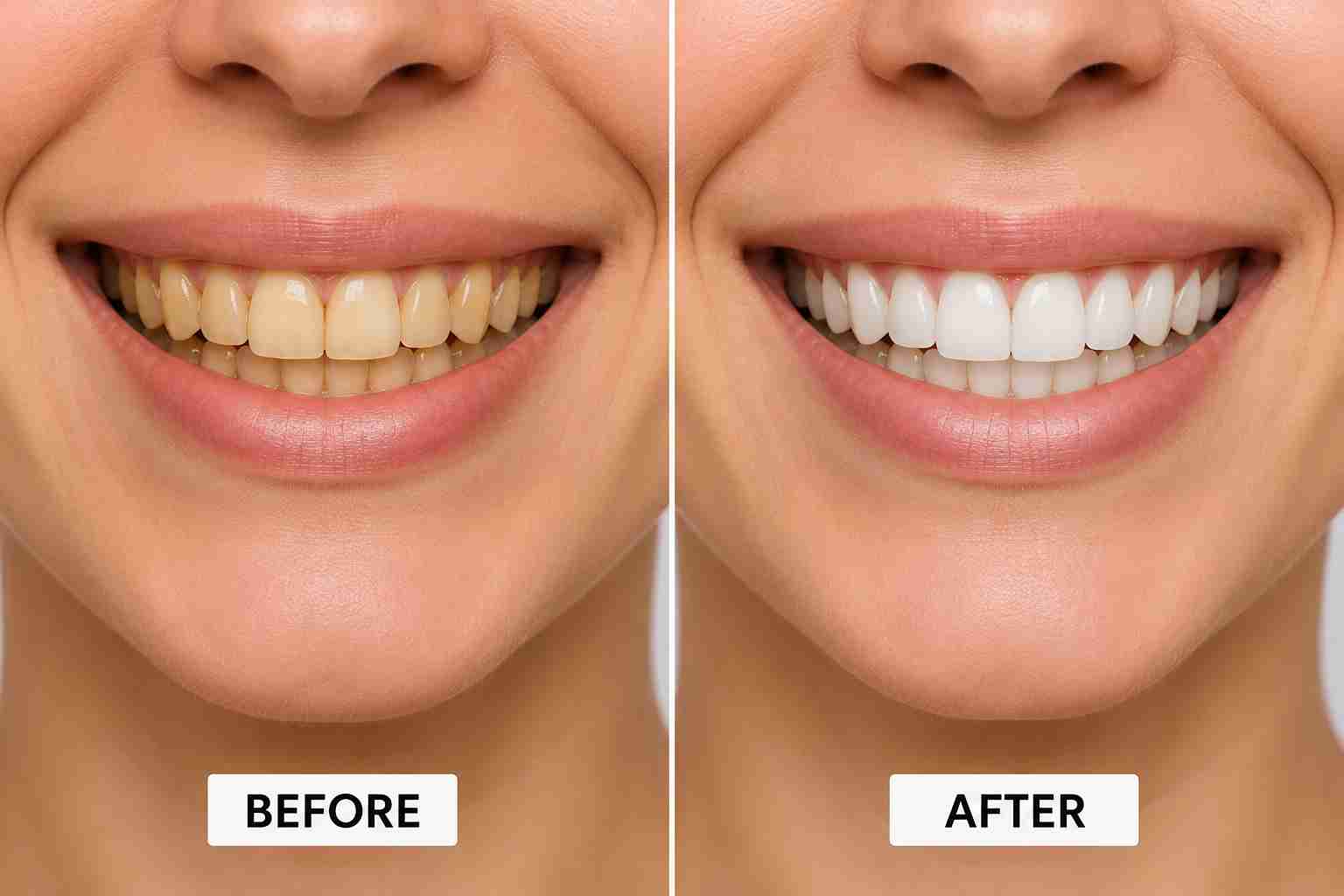Before and after results of professional Zoom teeth whitening