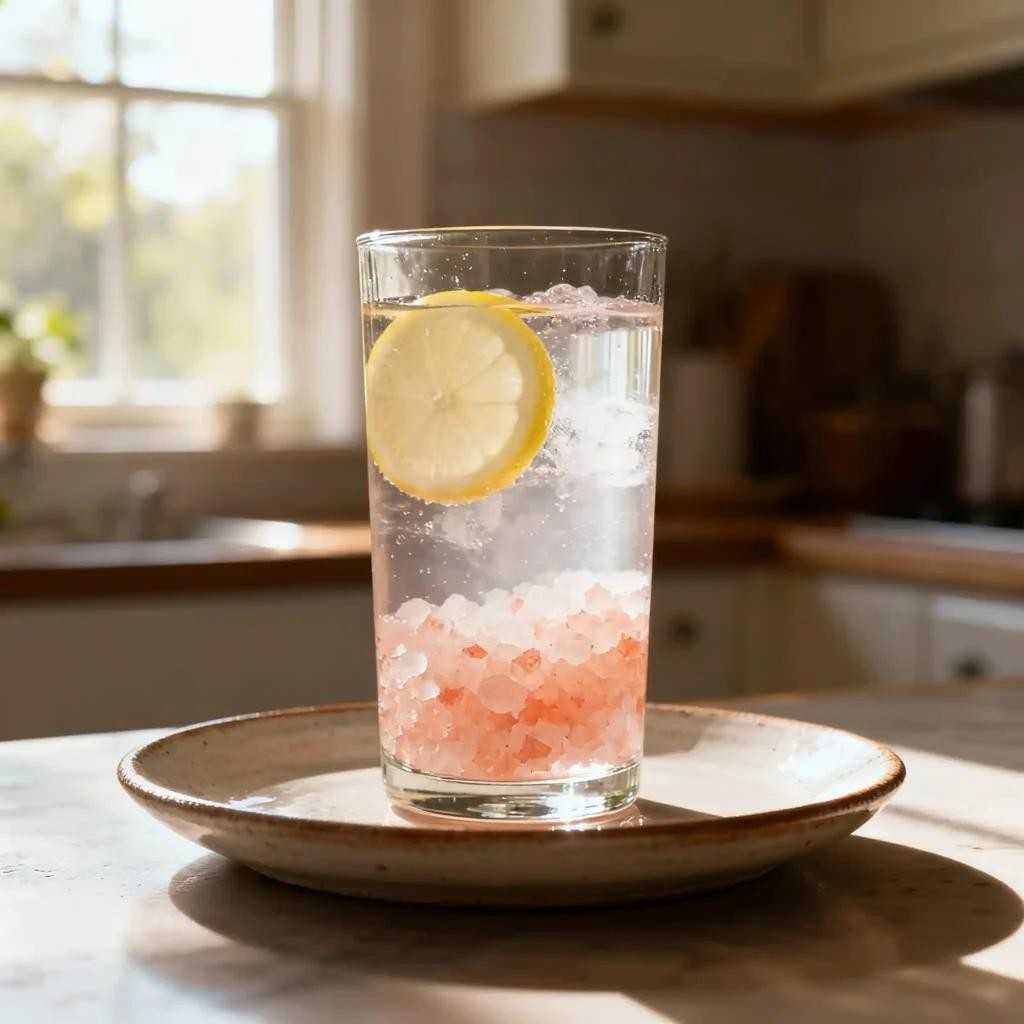 Pink salt trick recipe for weight loss morning drink with Himalayan salt and lemon.
