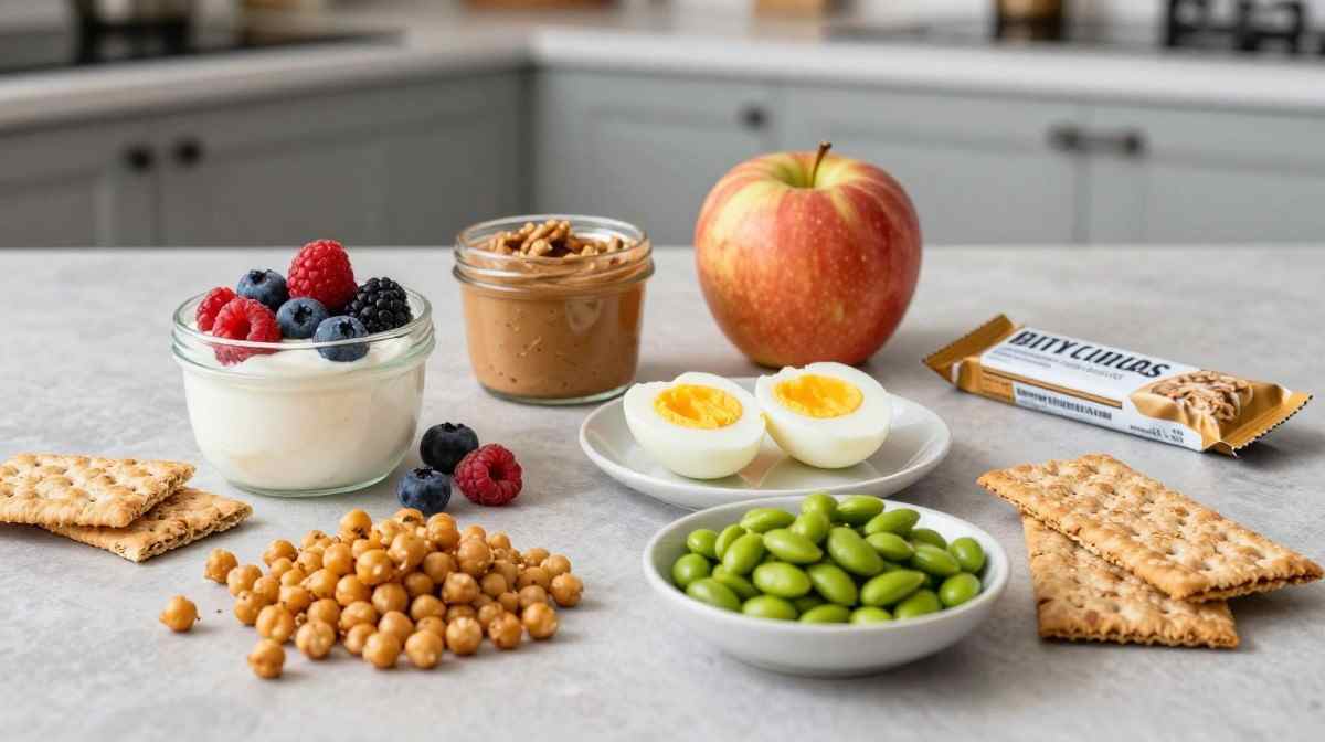 Healthy whole food alternatives to protein bars including yogurt fruit eggs and nuts