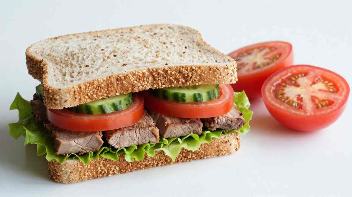 Healthy bread portion with balanced sandwich ingredients