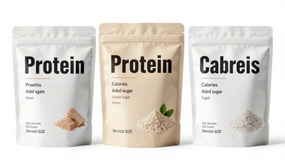 Comparing protein powder labels for calories protein sugar and ingredients